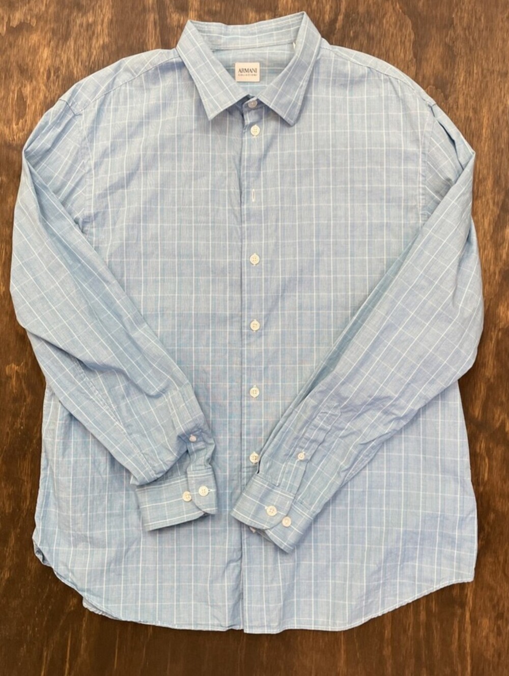 Armani Collezioni Shirt Button Up Blue Check Preppy XXL